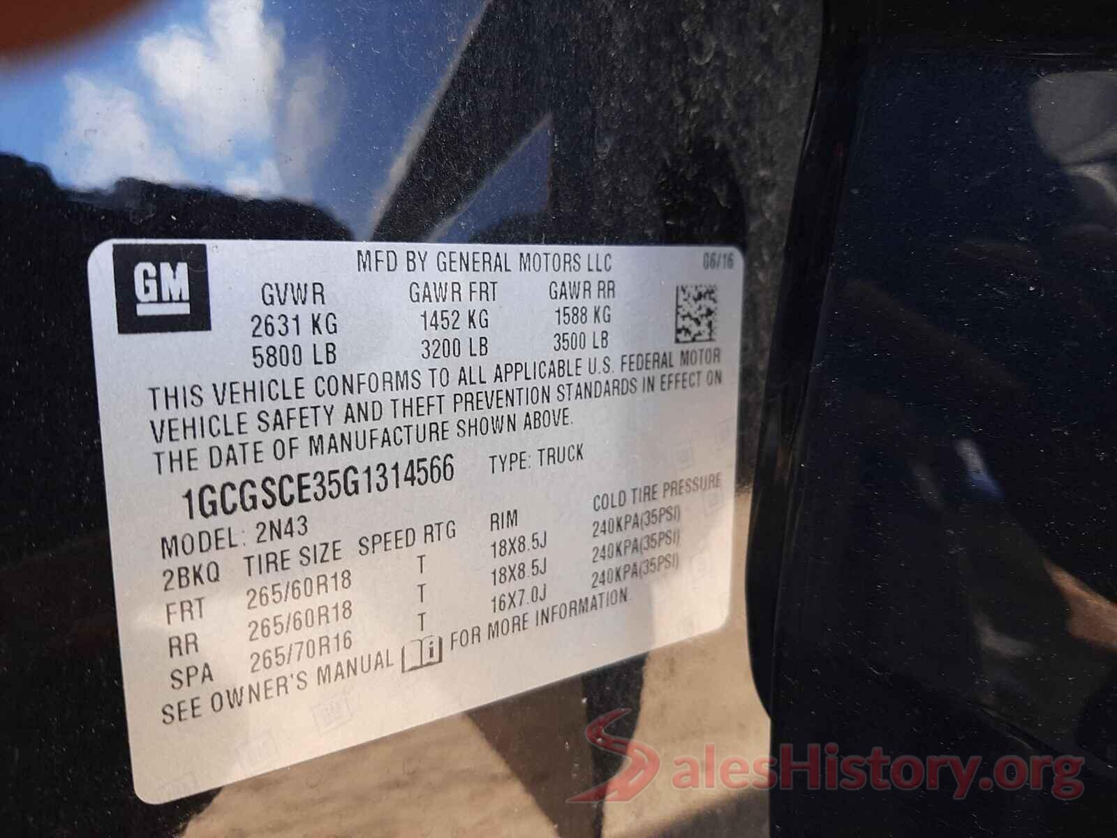 1GCGSCE35G1314566 2016 CHEVROLET COLORADO