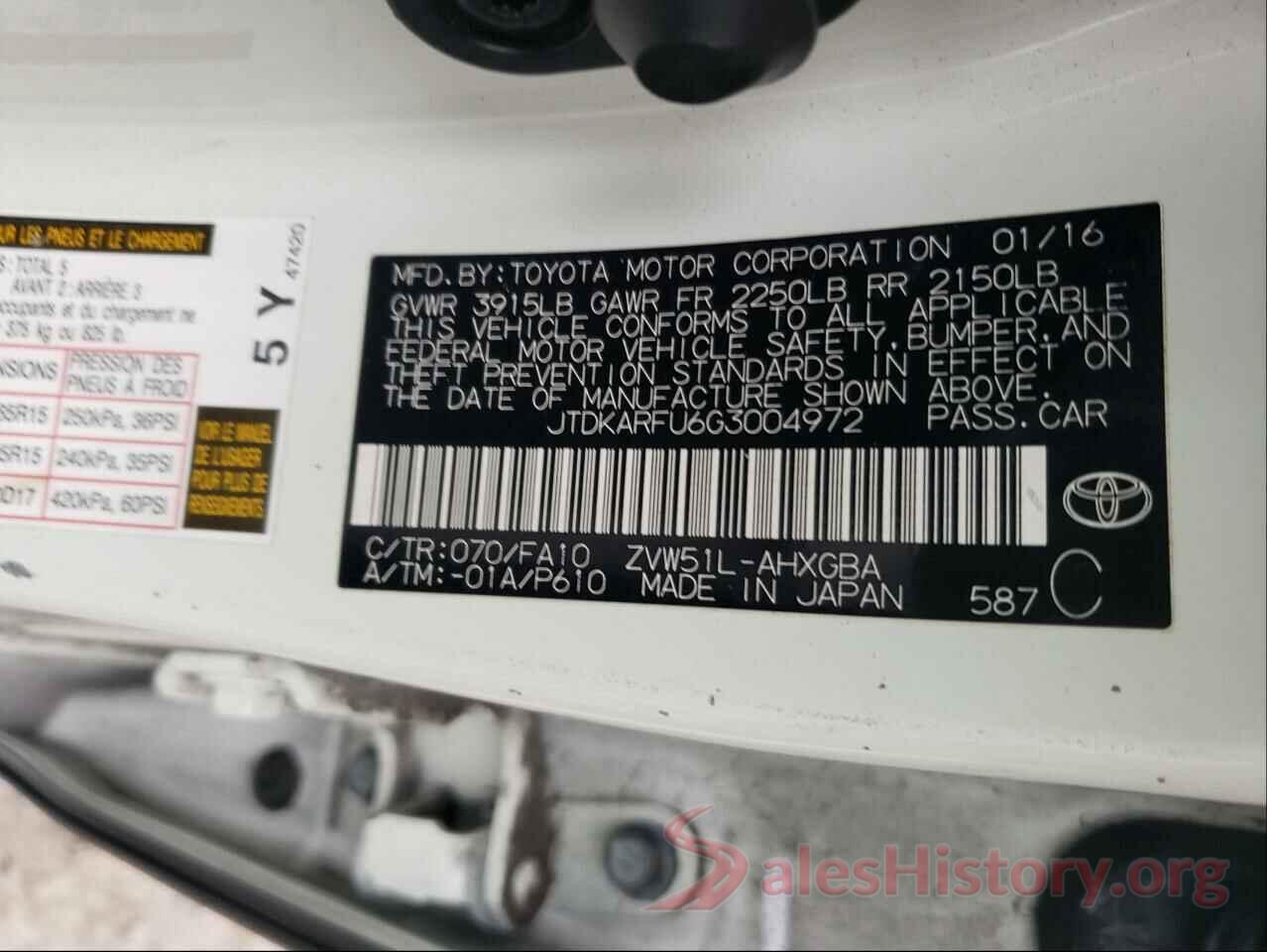 JTDKARFU6G3004972 2016 TOYOTA PRIUS