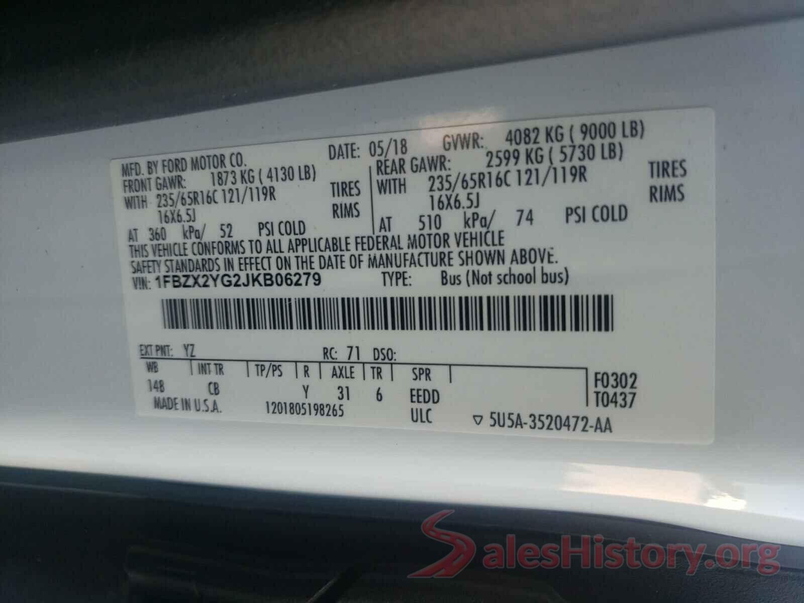 1FBZX2YG2JKB06279 2018 FORD TRANSIT CO