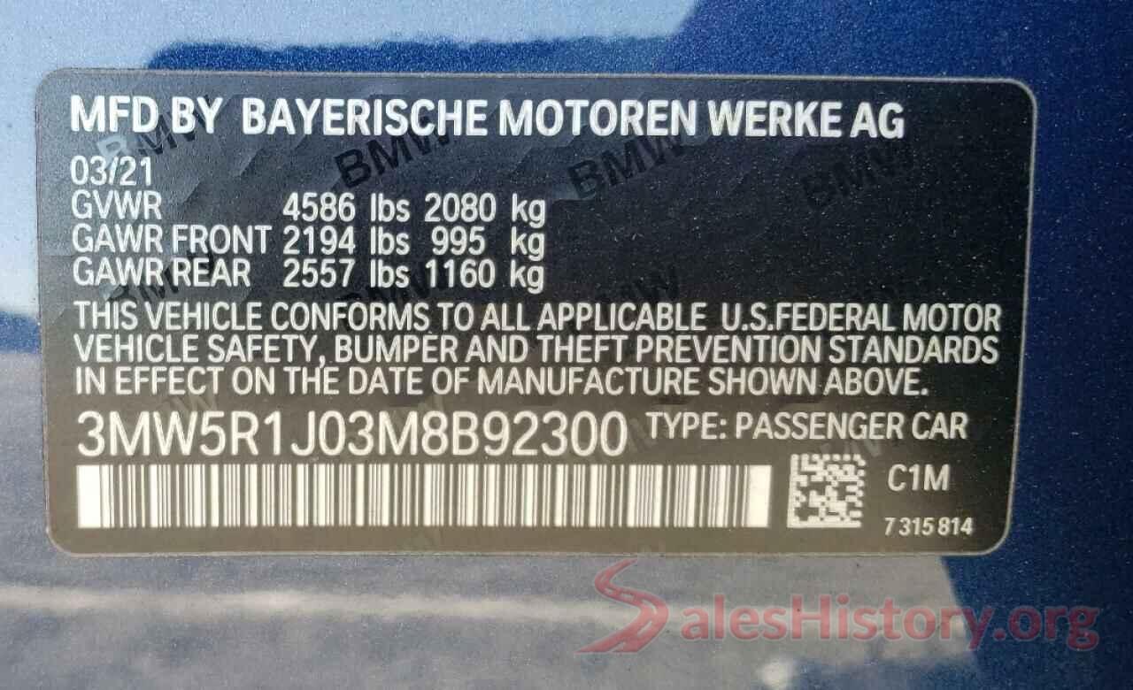 3MW5R1J03M8B92300 2021 BMW 3 SERIES