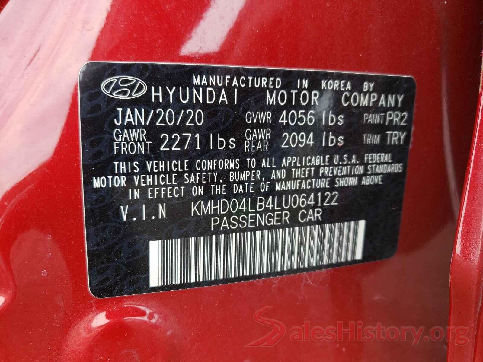 KMHD04LB4LU064122 2020 HYUNDAI ELANTRA