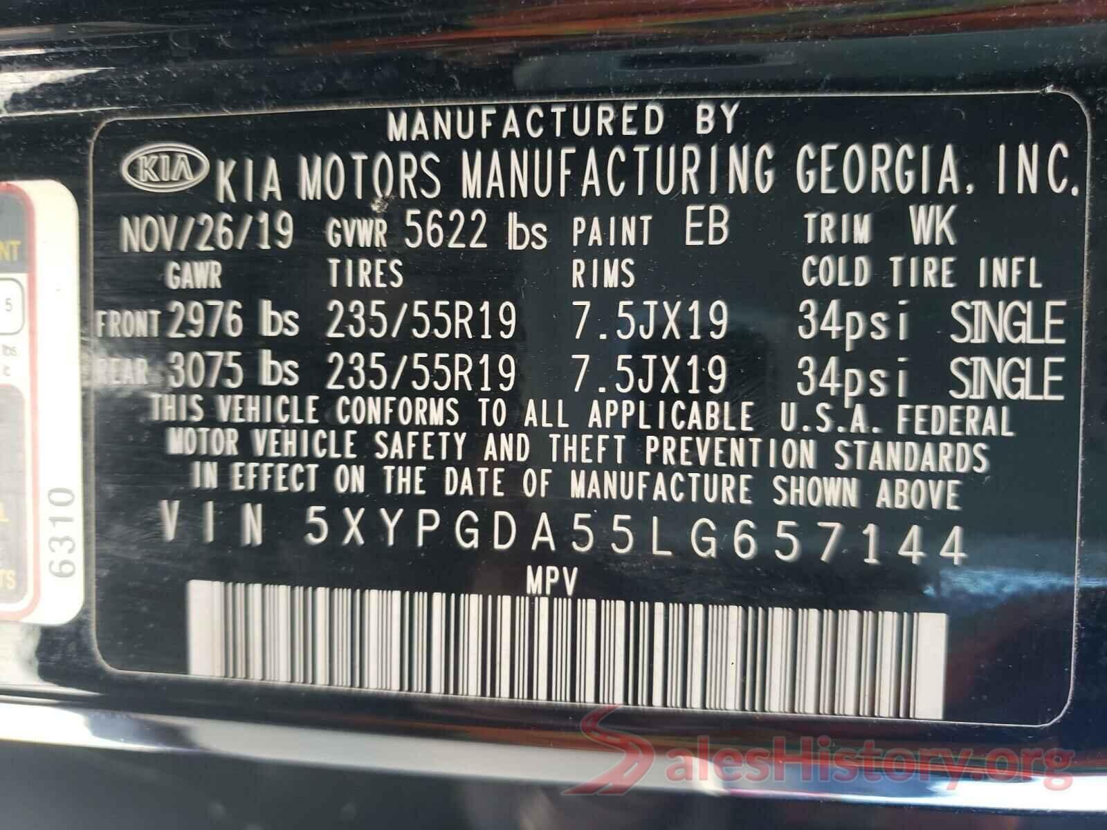 5XYPGDA55LG657144 2020 KIA SORENTO