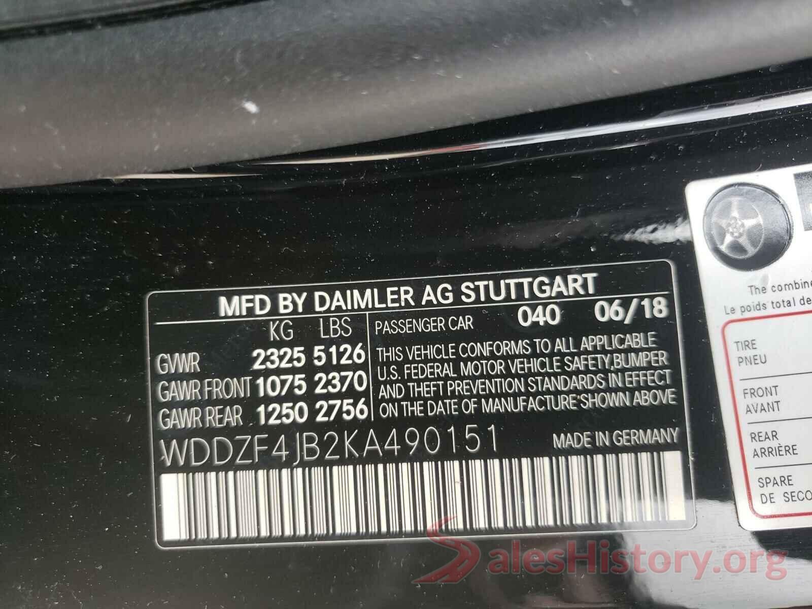 WDDZF4JB2KA490151 2019 MERCEDES-BENZ E-CLASS