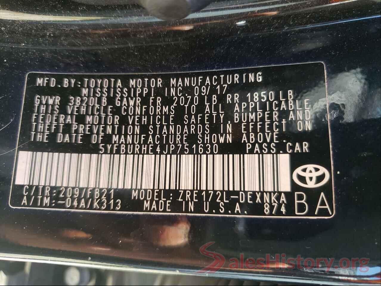 5YFBURHE4JP751630 2018 TOYOTA COROLLA