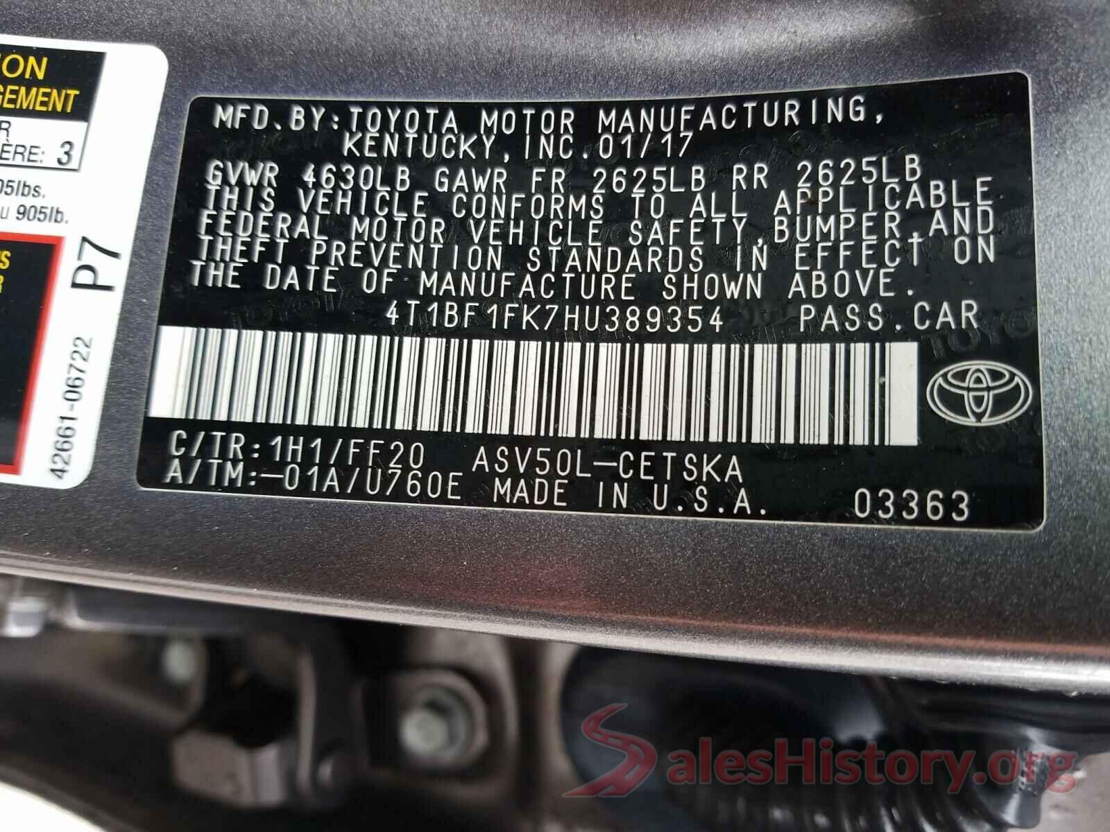 4T1BF1FK7HU389354 2017 TOYOTA CAMRY