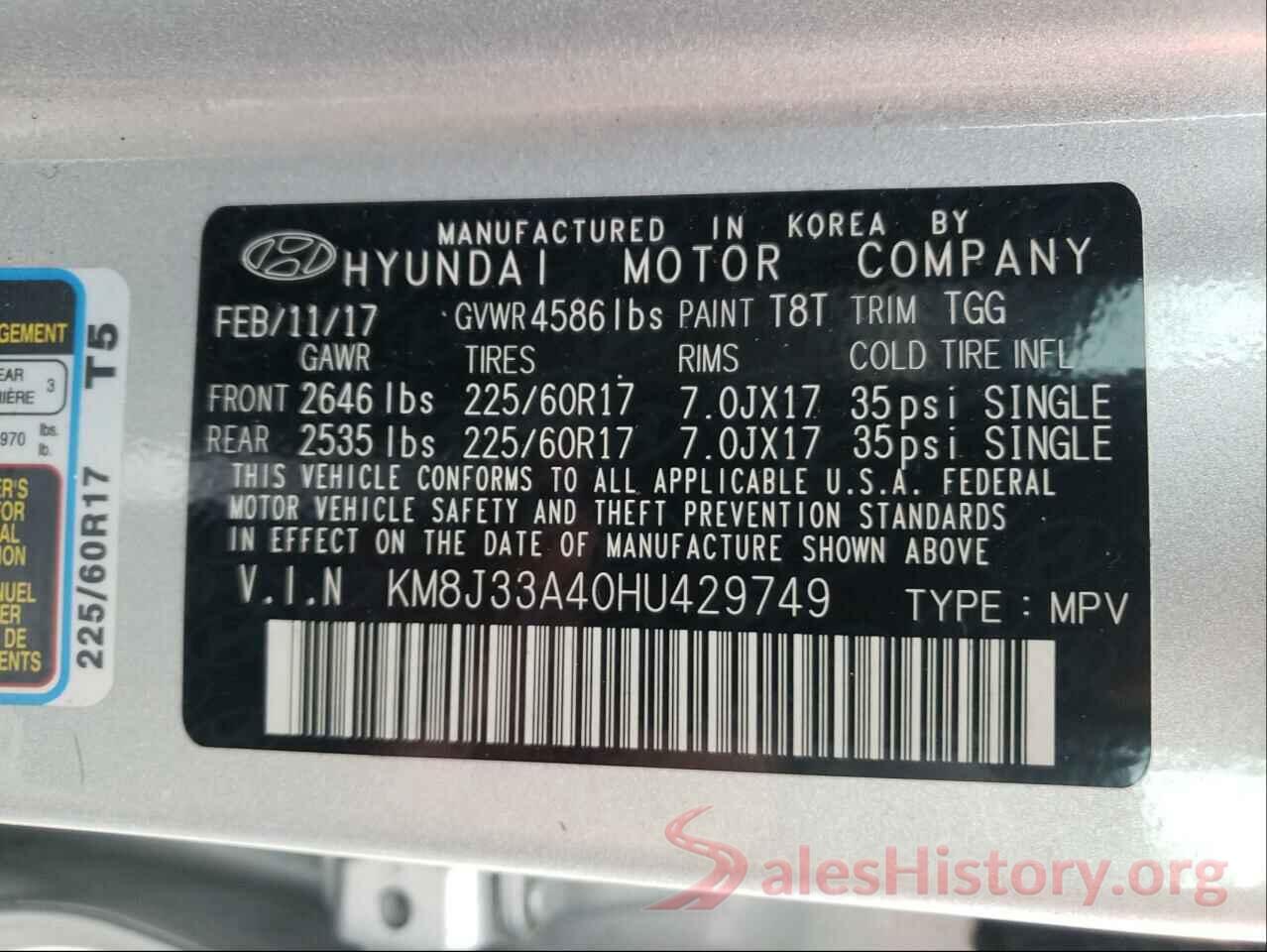 KM8J33A40HU429749 2017 HYUNDAI TUCSON