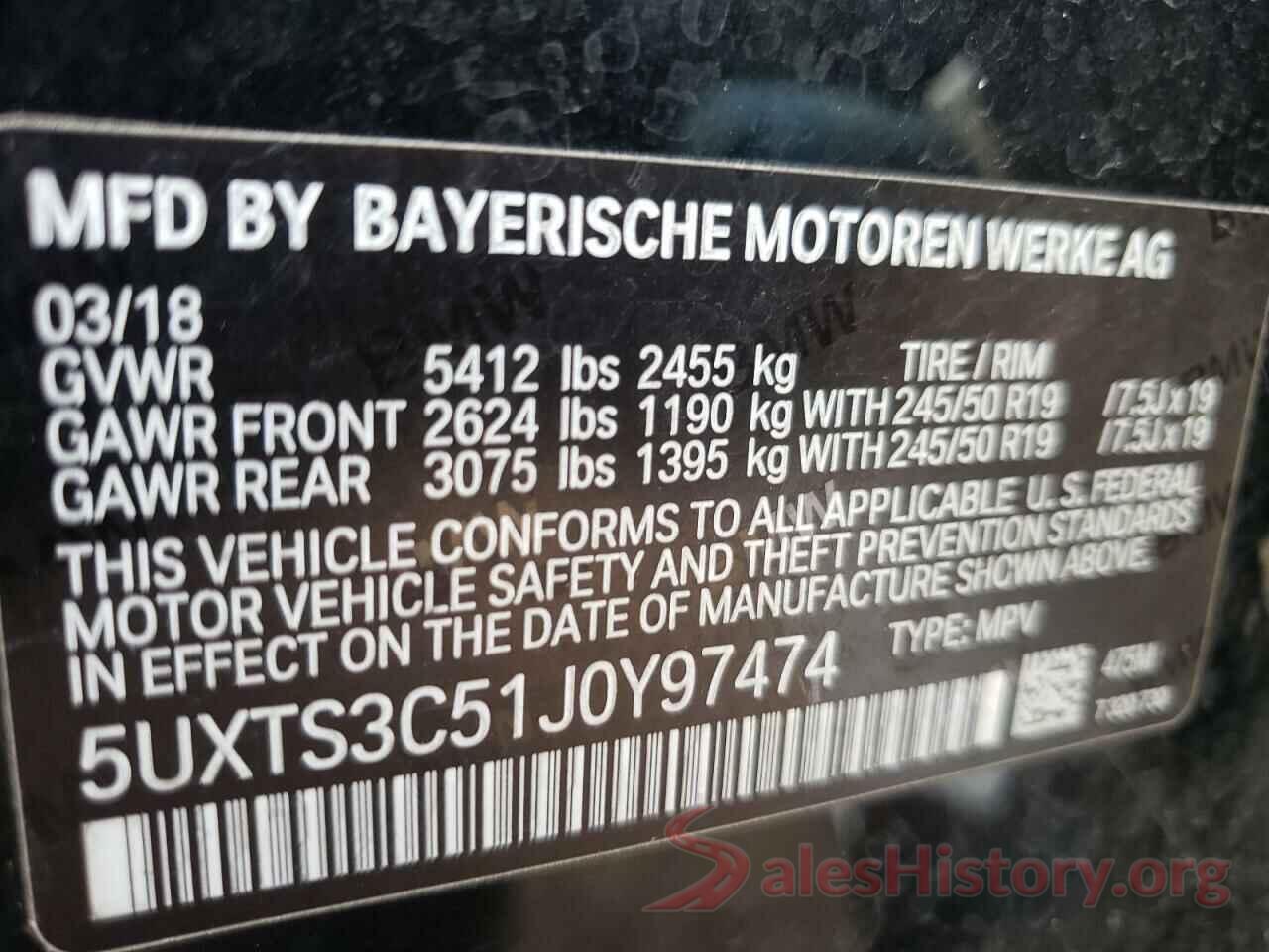 5UXTS3C51J0Y97474 2018 BMW X3