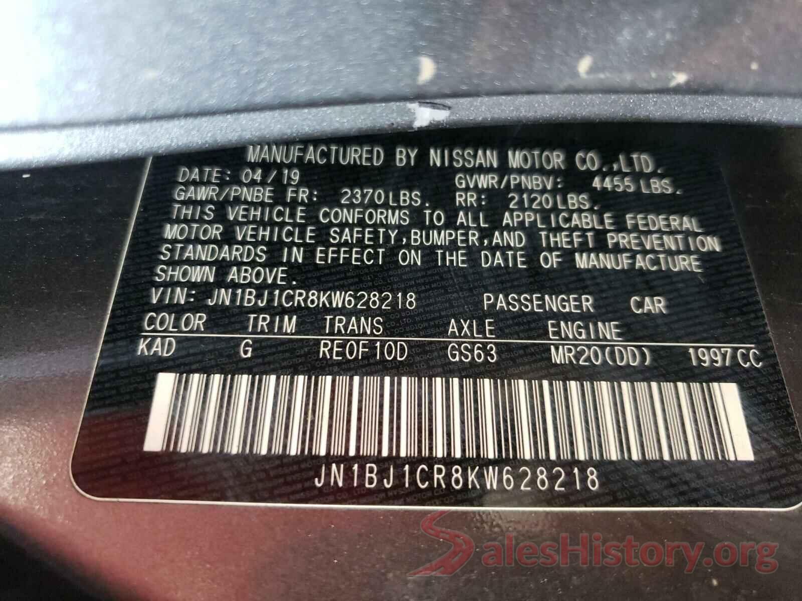 JN1BJ1CR8KW628218 2019 NISSAN ROGUE