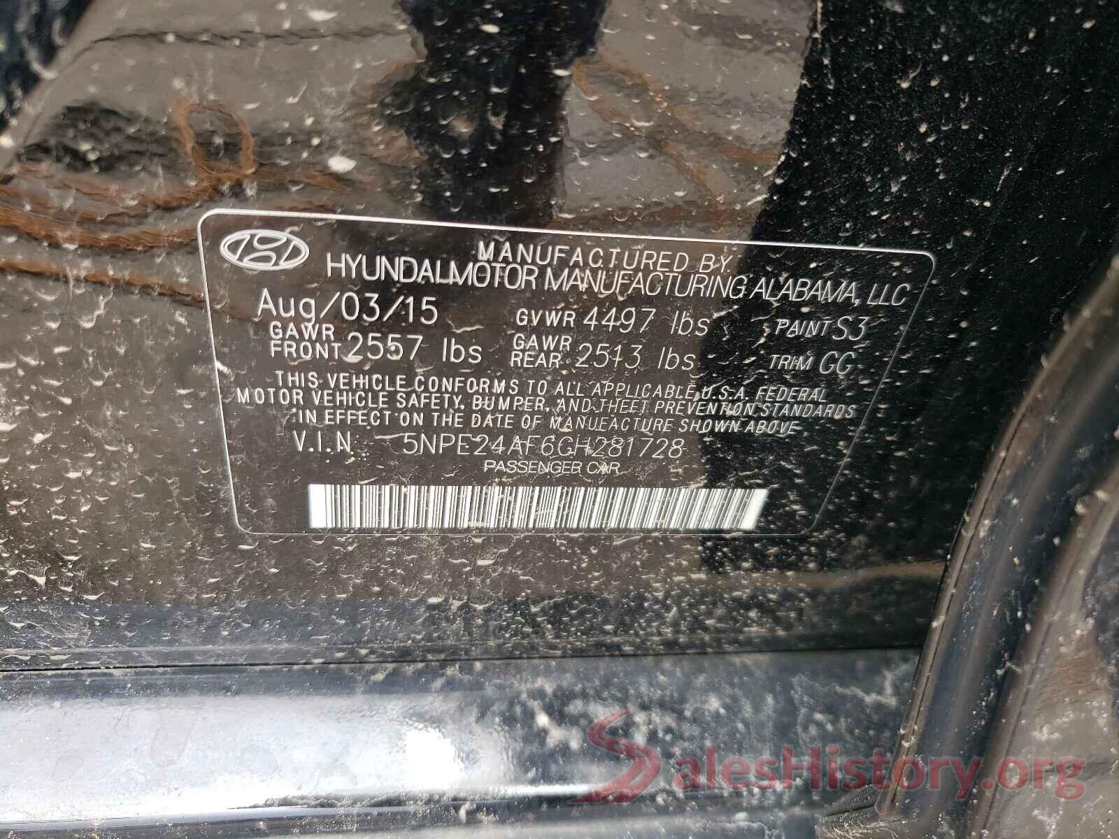 5NPE24AF6GH281728 2016 HYUNDAI SONATA