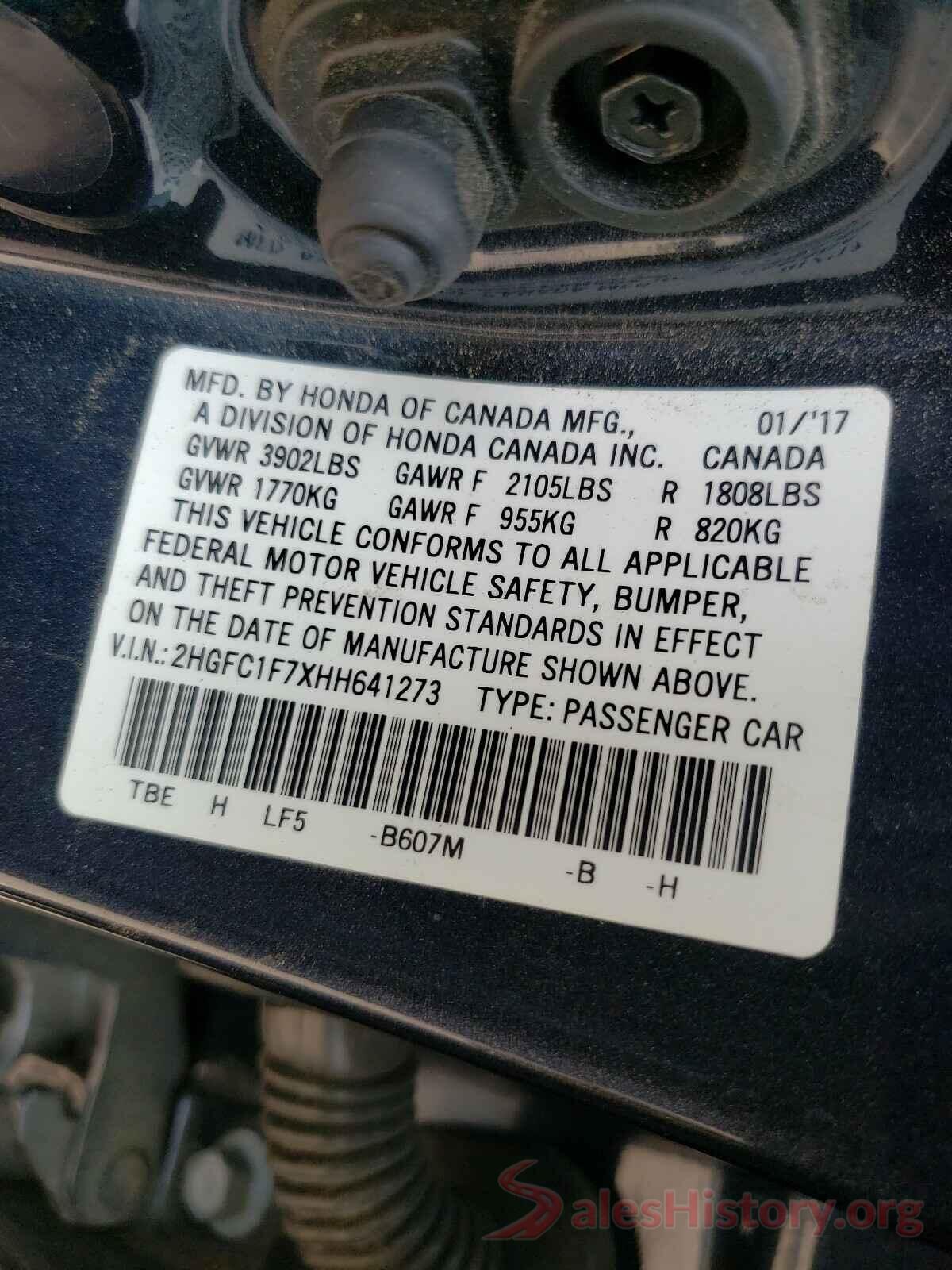 2HGFC1F7XHH641273 2017 HONDA CIVIC