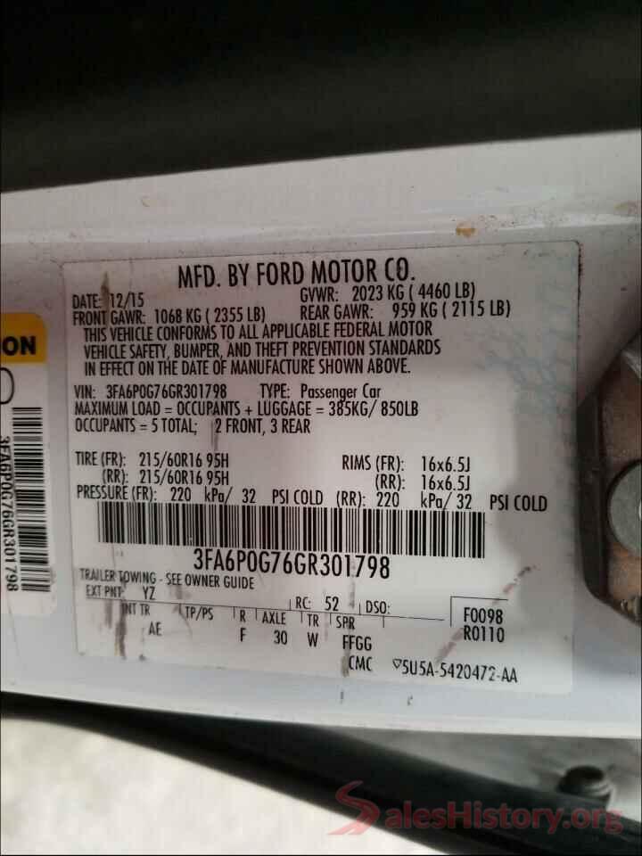 3FA6P0G76GR301798 2016 FORD FUSION