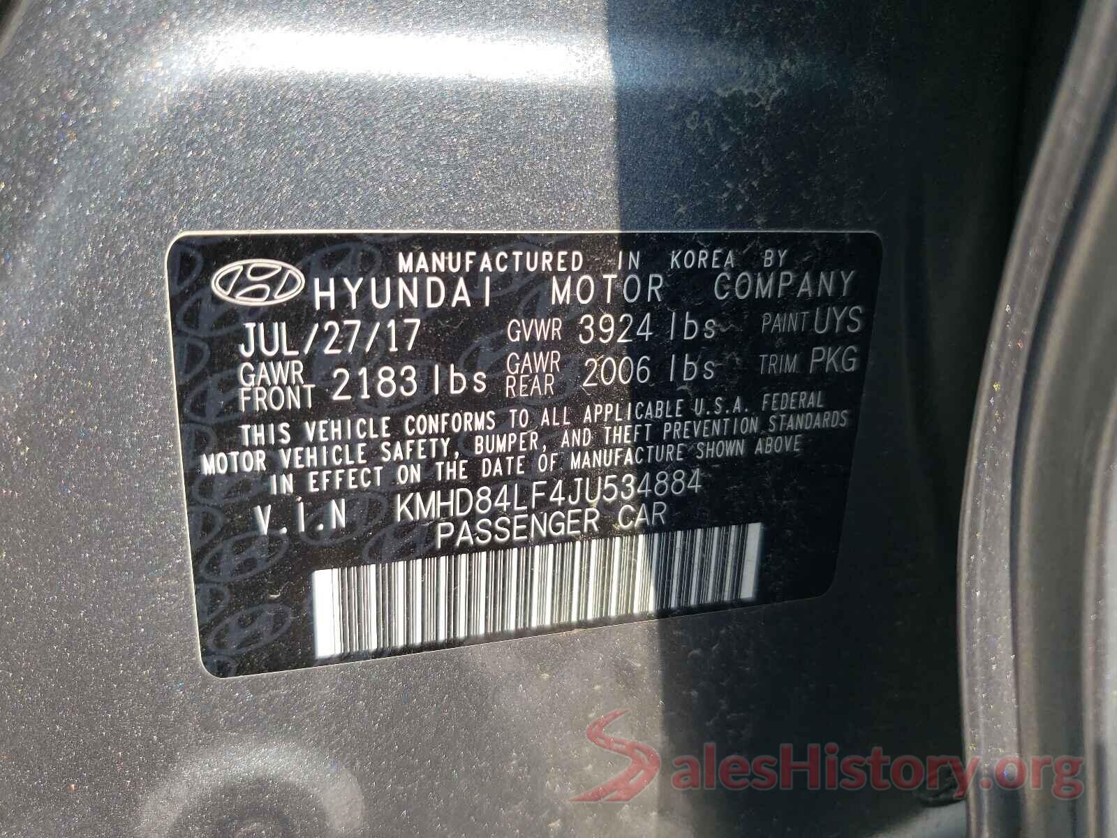 KMHD84LF4JU534884 2018 HYUNDAI ELANTRA