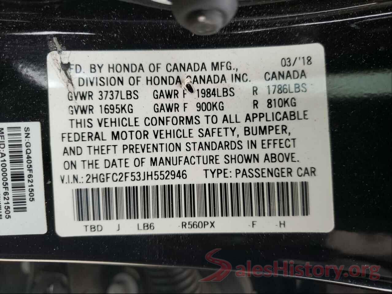 2HGFC2F53JH552946 2018 HONDA CIVIC