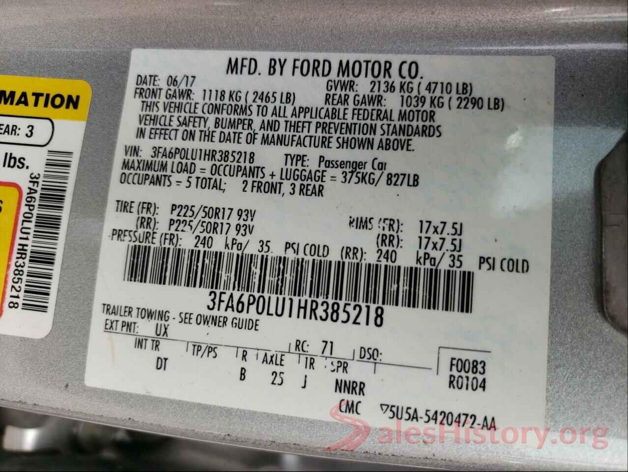 3FA6P0LU1HR385218 2017 FORD FUSION