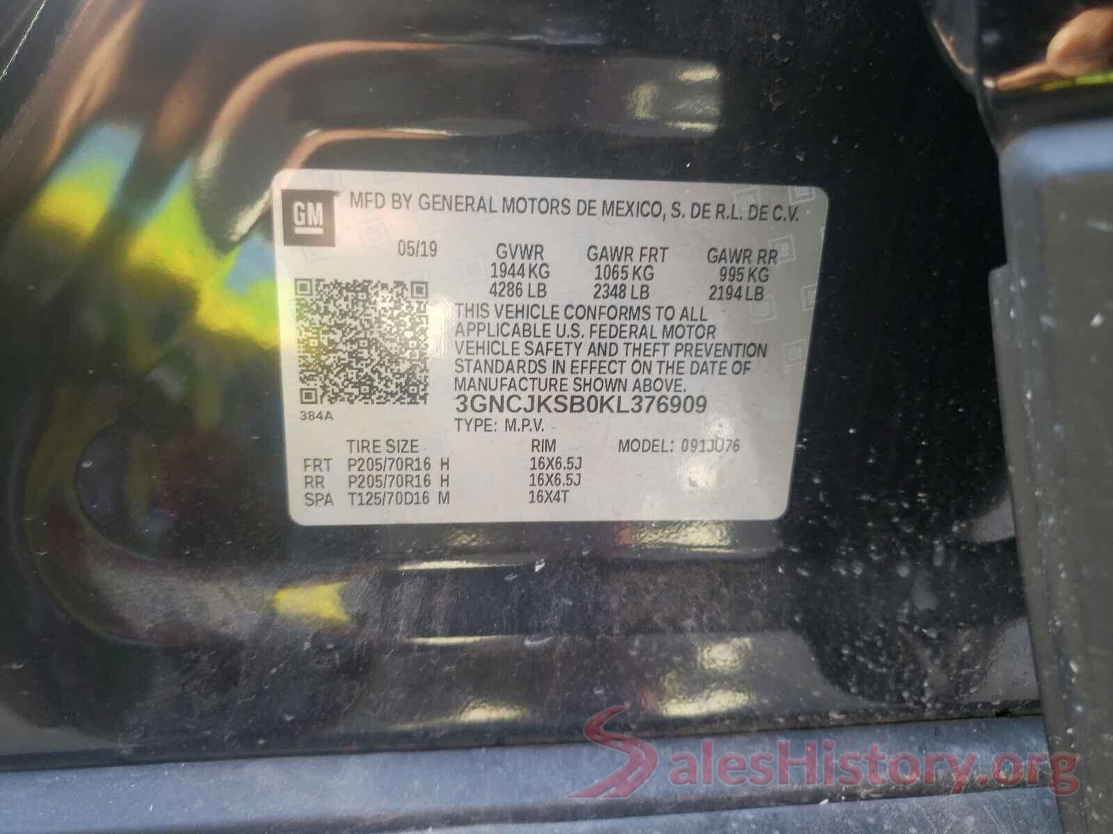 3GNCJKSB0KL376909 2019 CHEVROLET TRAX