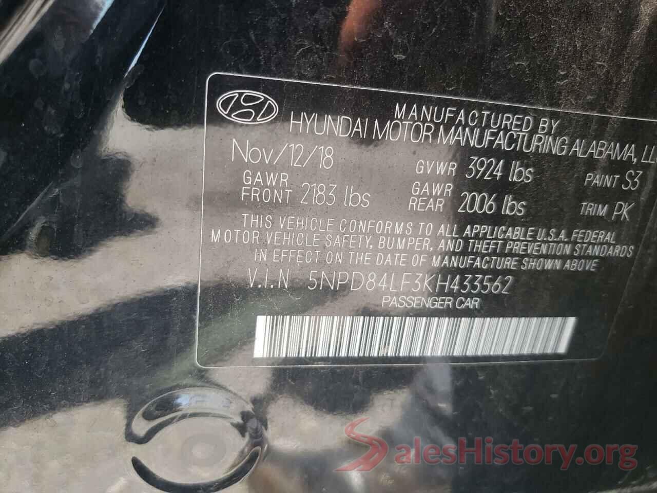 5NPD84LF3KH433562 2019 HYUNDAI ELANTRA