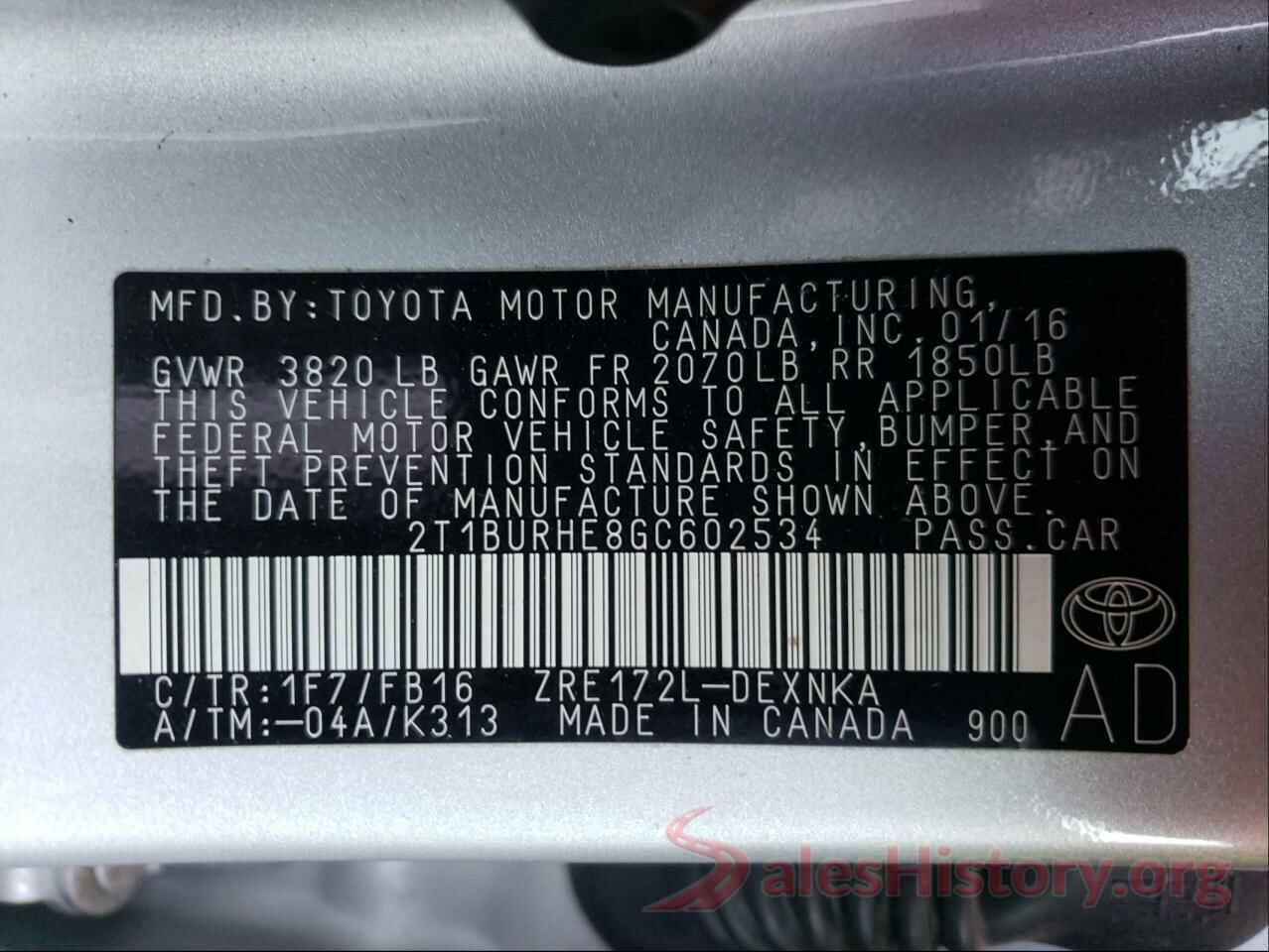 2T1BURHE8GC602534 2016 TOYOTA COROLLA