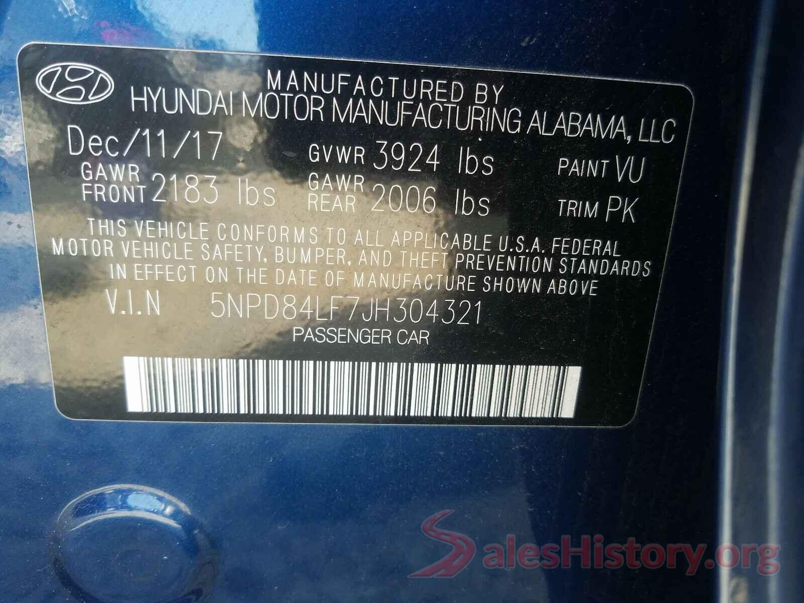 5NPD84LF7JH304321 2018 HYUNDAI ELANTRA