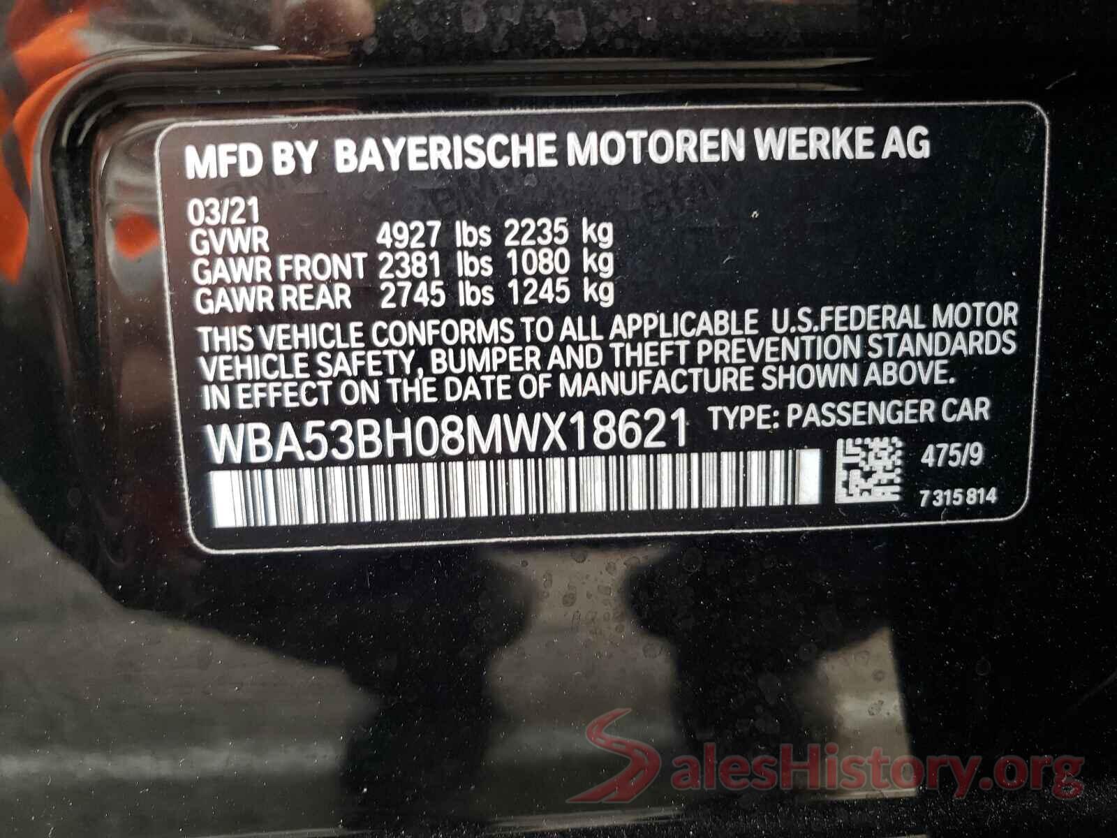 WBA53BH08MWX18621 2021 BMW 5 SERIES