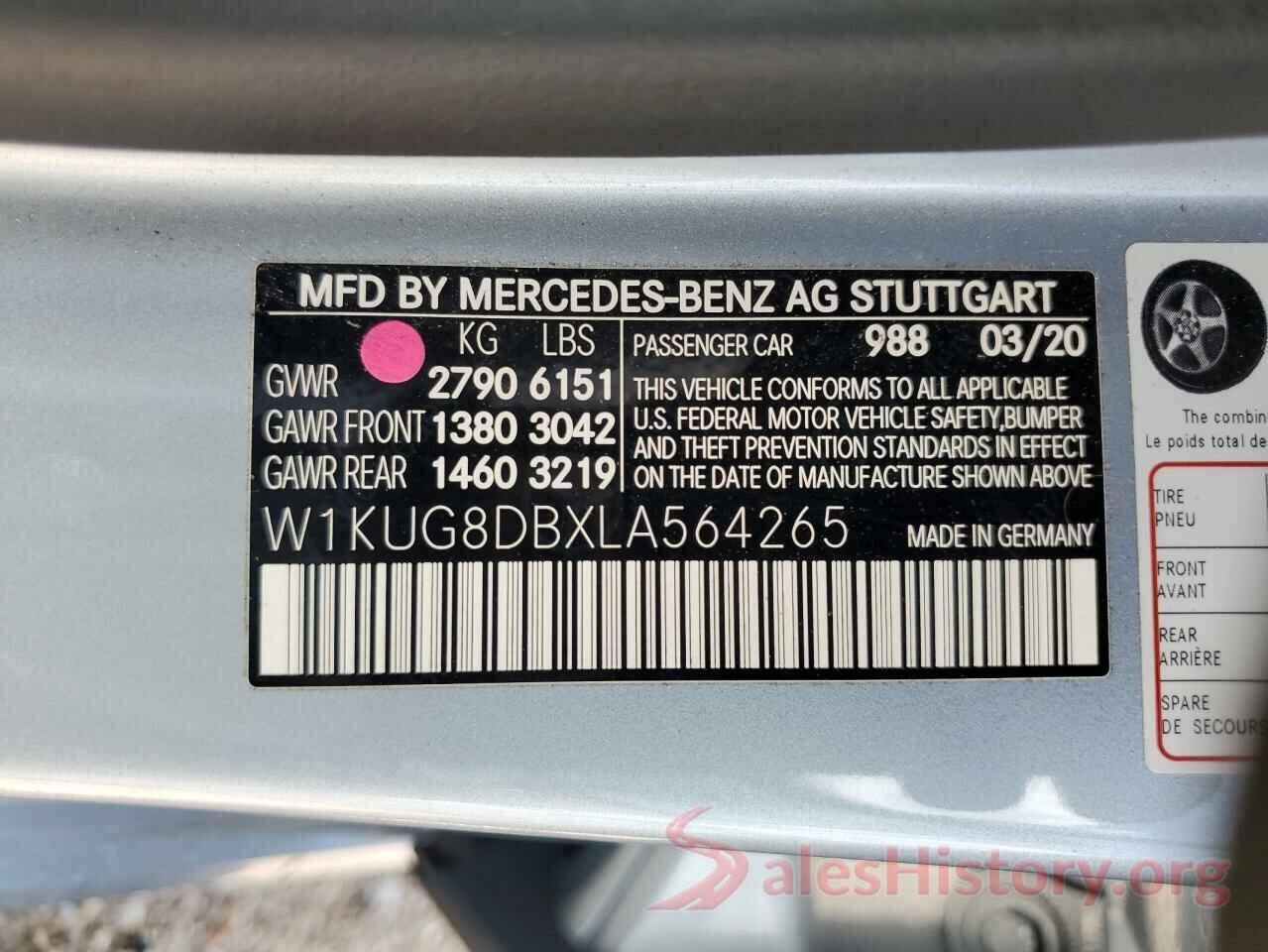 W1KUG8DBXLA564265 2020 MERCEDES-BENZ S-CLASS