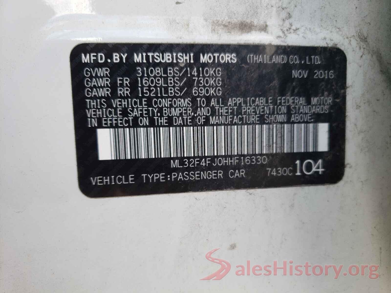 ML32F4FJ0HHF16330 2017 MITSUBISHI MIRAGE