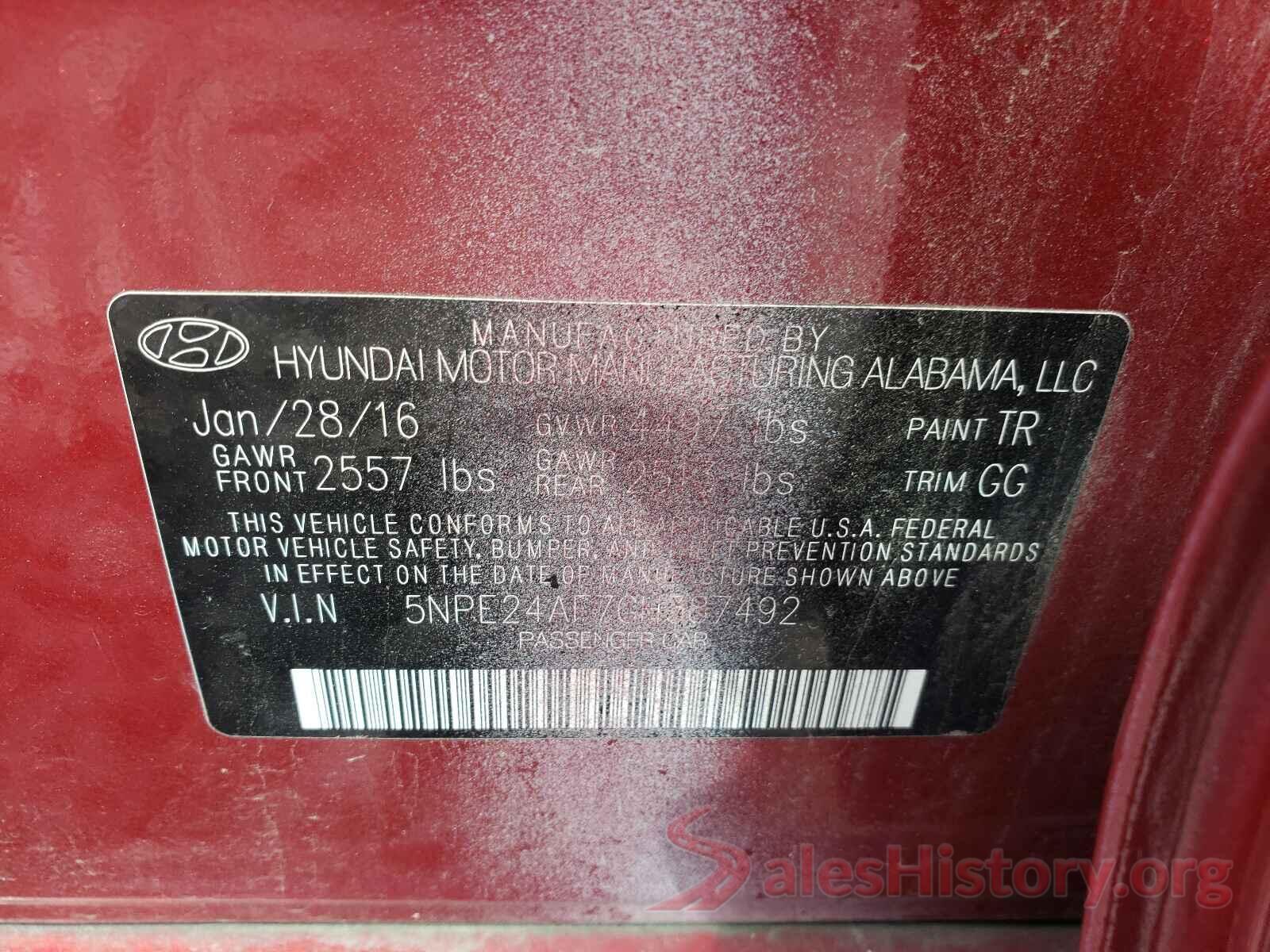 5NPE24AF7GH387492 2016 HYUNDAI SONATA