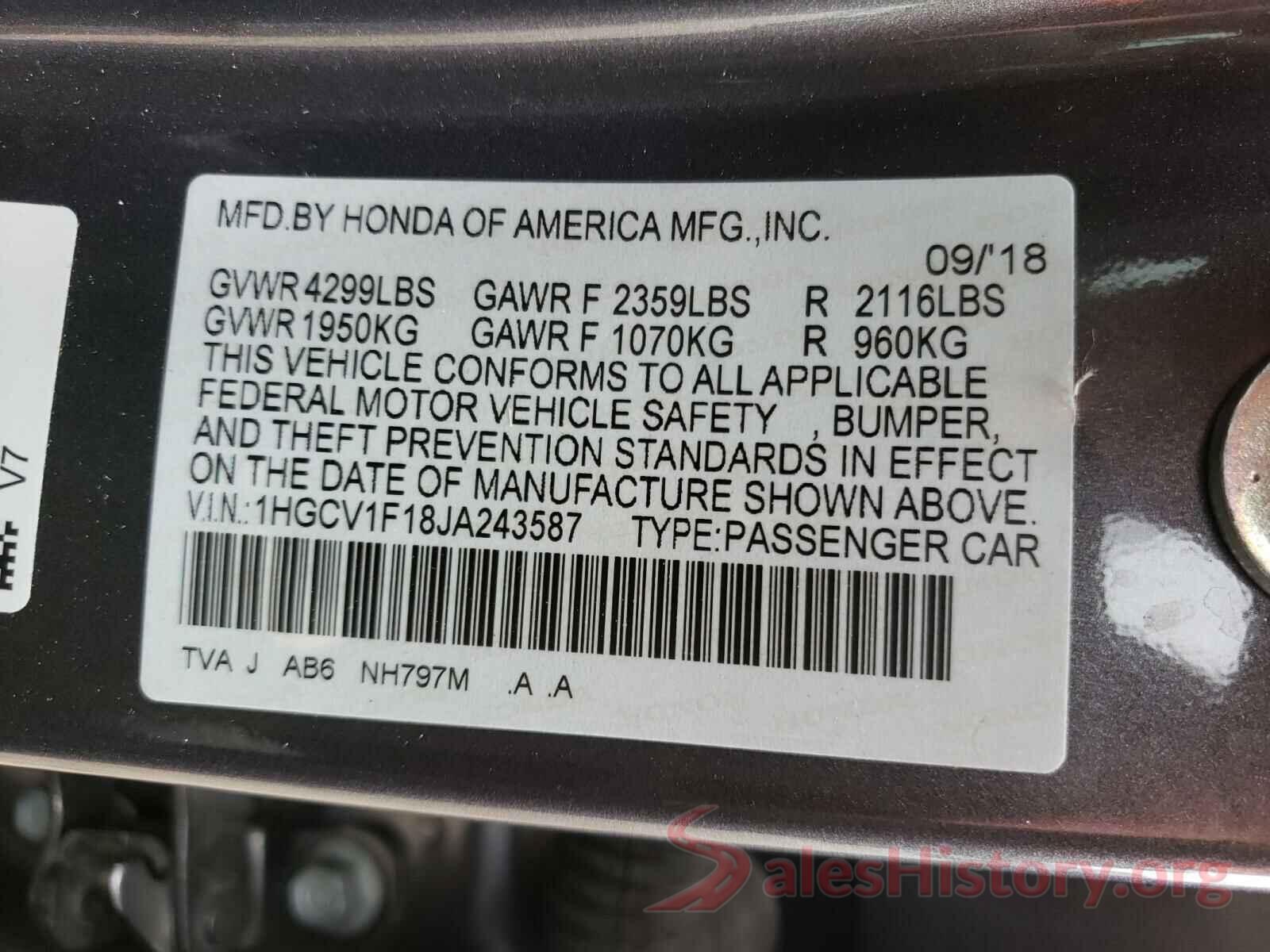 1HGCV1F18JA243587 2018 HONDA ACCORD