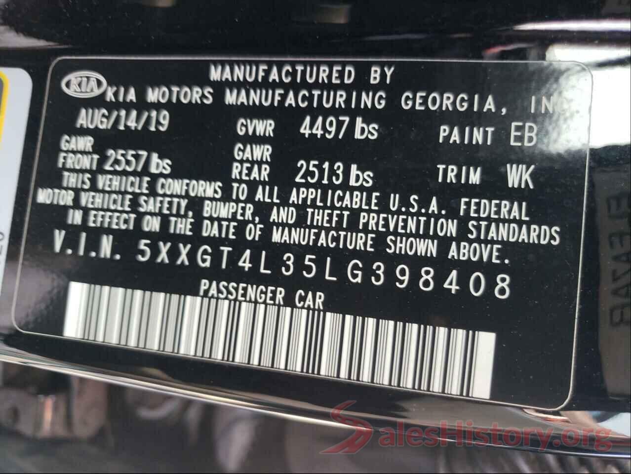 5XXGT4L35LG398408 2020 KIA OPTIMA