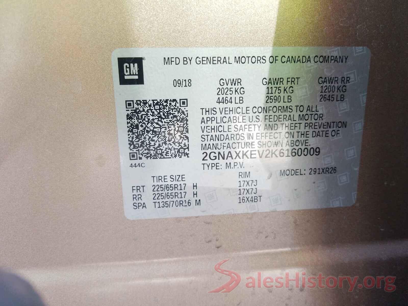 2GNAXKEV2K6160009 2019 CHEVROLET EQUINOX