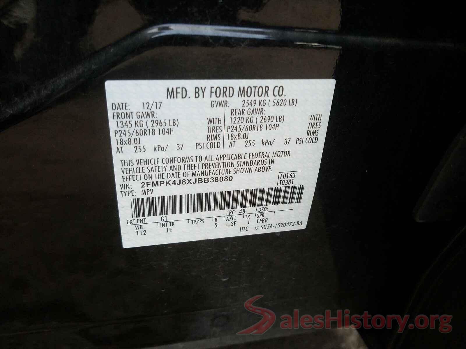 2FMPK4J8XJBB38080 2018 FORD EDGE