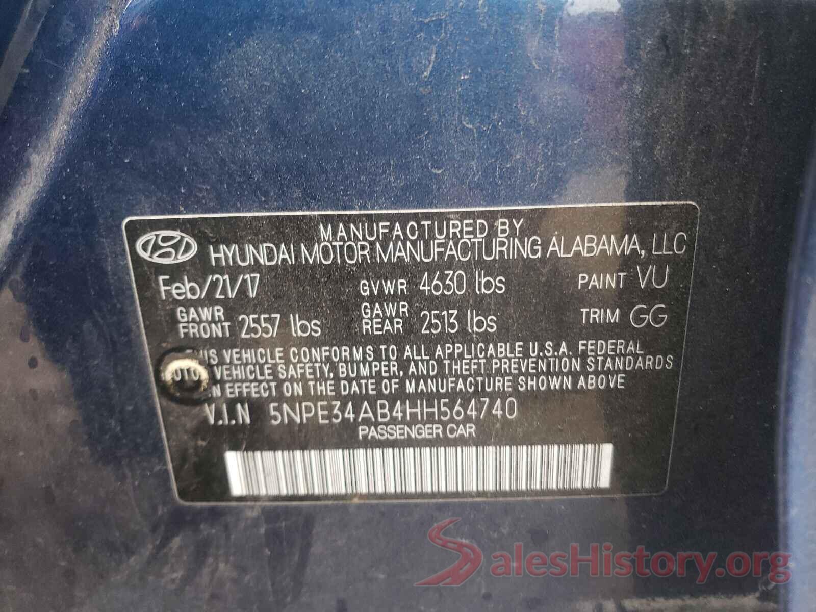 5NPE34AB4HH564740 2017 HYUNDAI SONATA