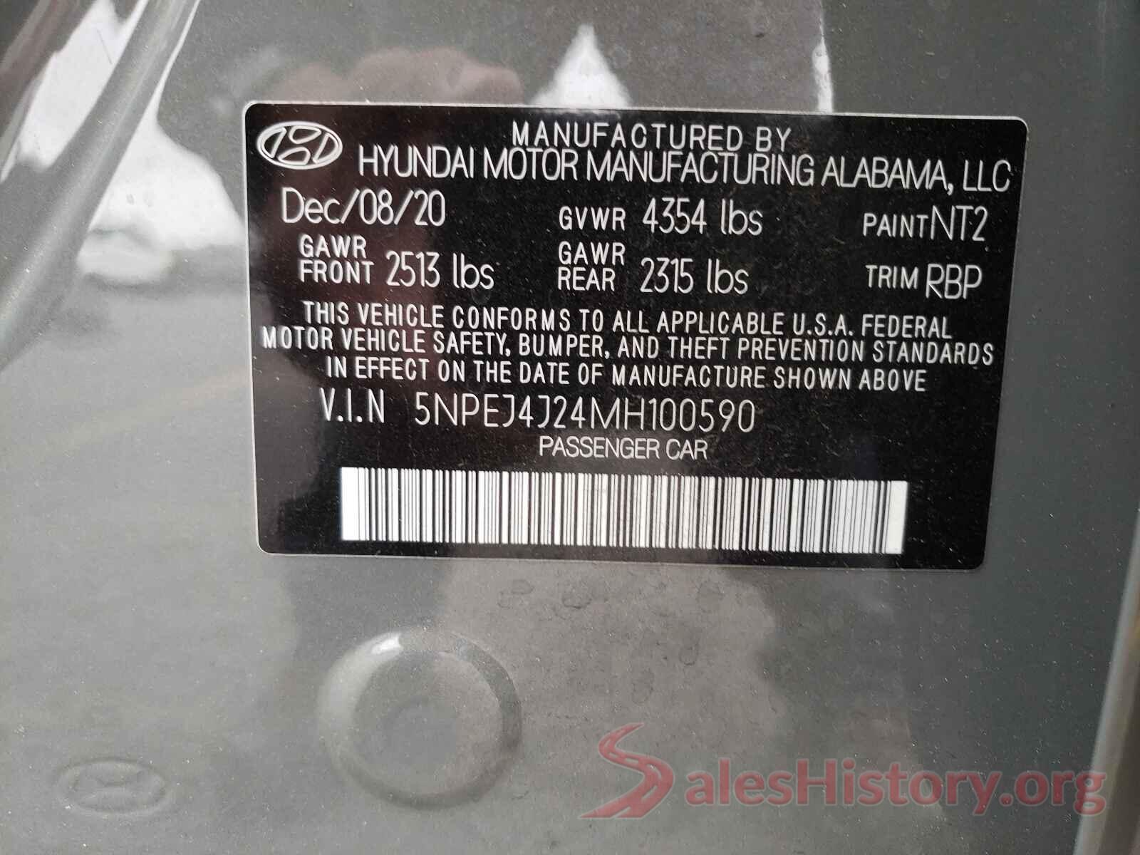 5NPEJ4J24MH100590 2021 HYUNDAI SONATA