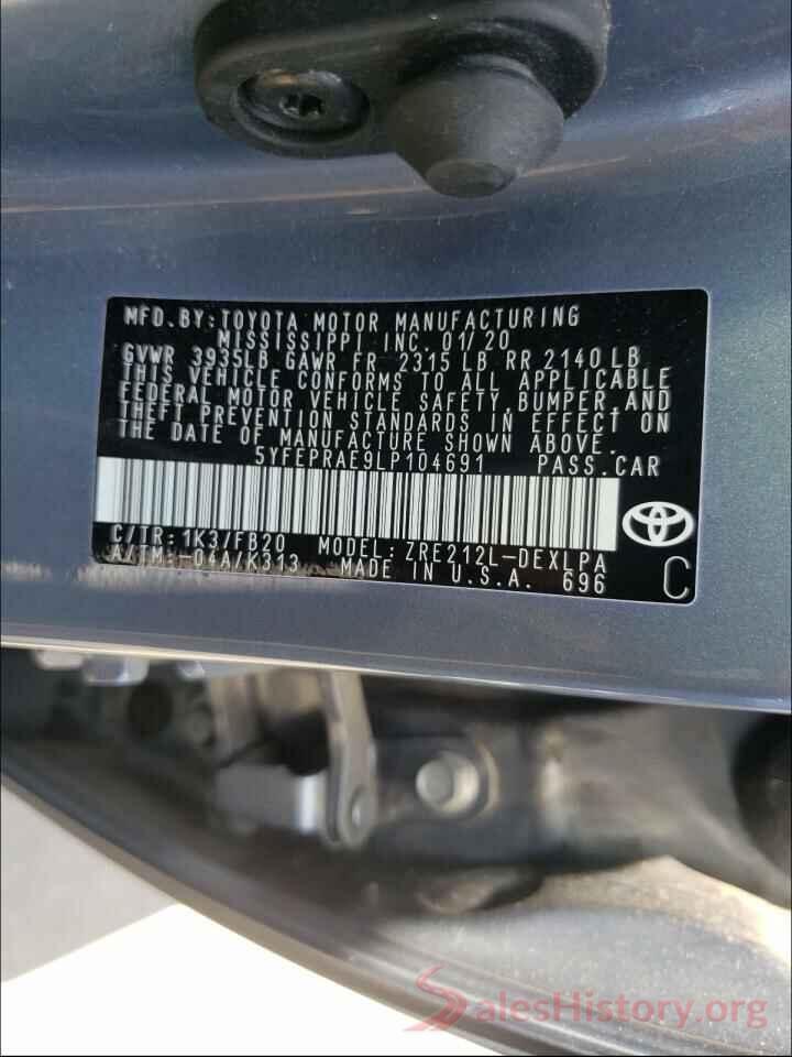 5YFEPRAE9LP104691 2020 TOYOTA COROLLA