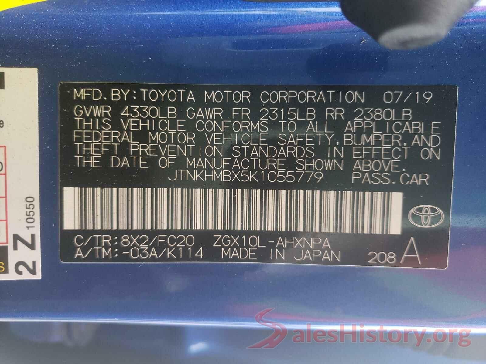 JTNKHMBX5K1055779 2019 TOYOTA C-HR