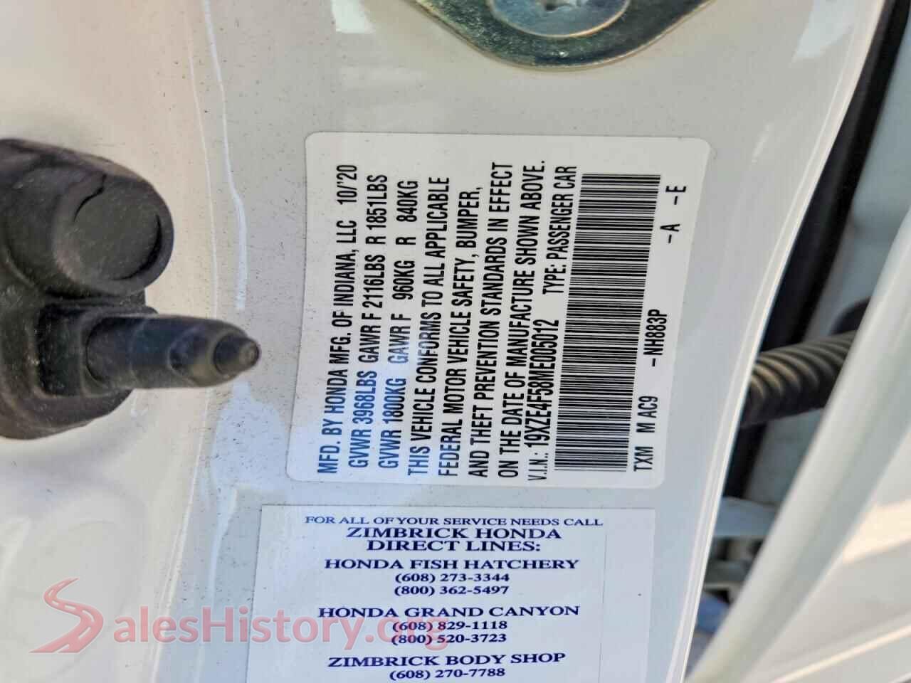 2021 HONDA INSIGHT VIN 19XZE4F58ME005012, wheel and tire