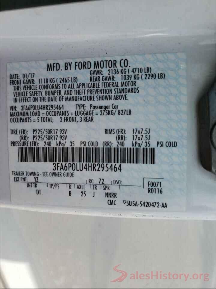 3FA6P0LU4HR295464 2017 FORD FUSION