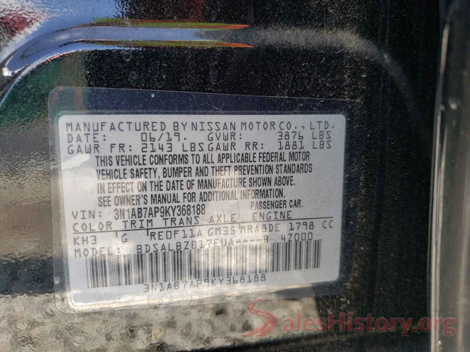 3N1AB7AP9KY368188 2019 NISSAN SENTRA