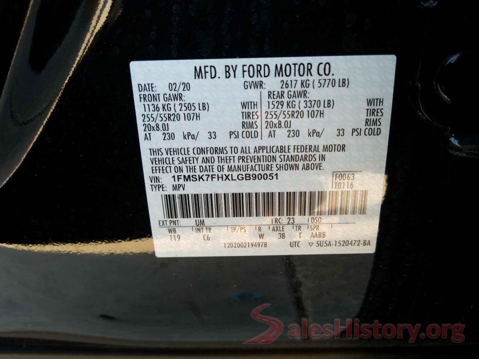 1FMSK7FHXLGB90051 2020 FORD EXPLORER