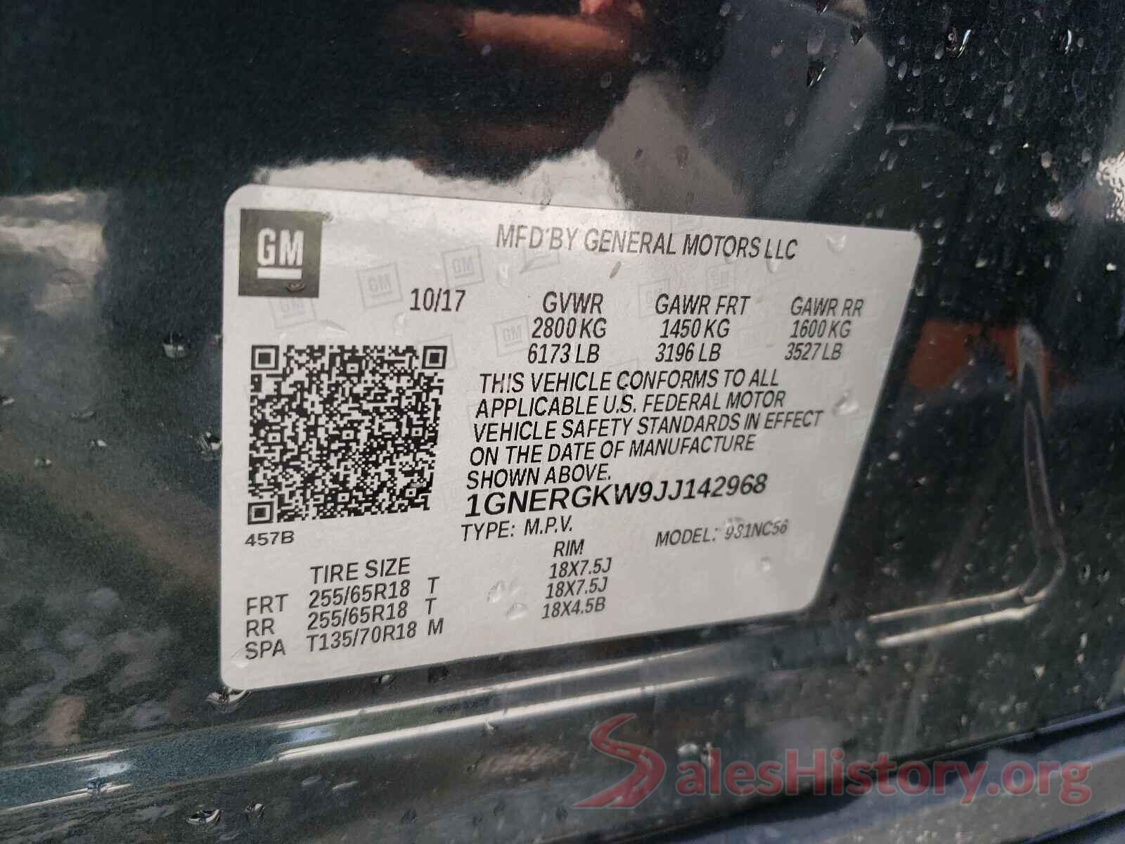 1GNERGKW9JJ142968 2018 CHEVROLET TRAVERSE