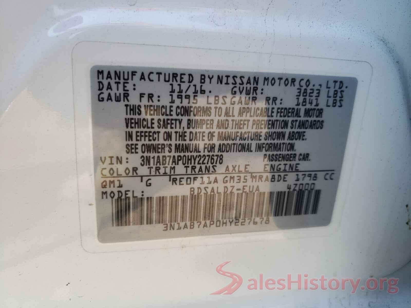 3N1AB7AP0HY227678 2017 NISSAN SENTRA