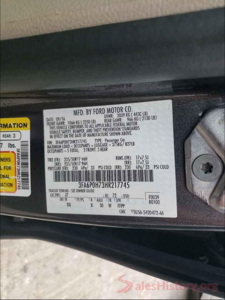 3FA6P0H73HR217745 2017 FORD FUSION