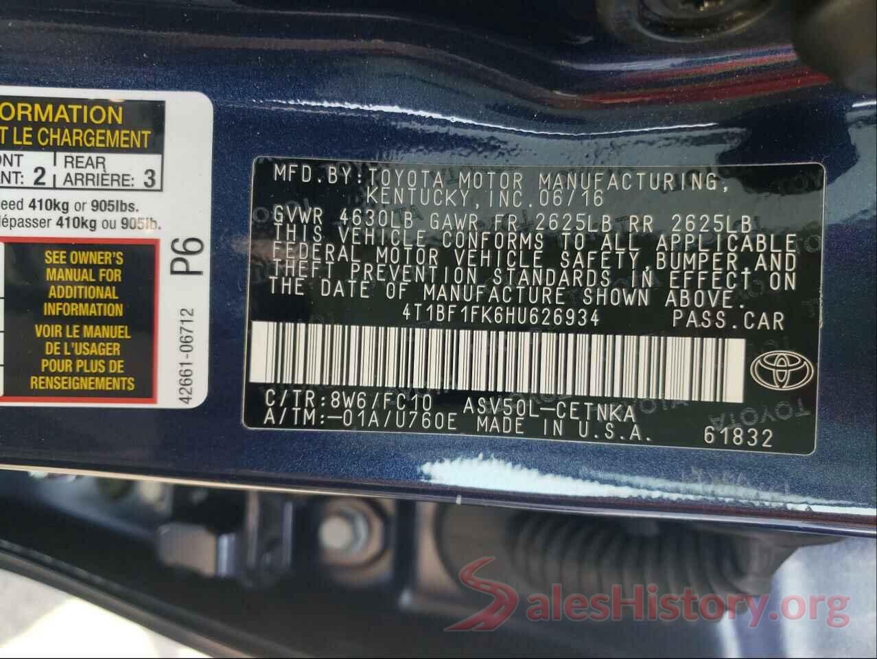 4T1BF1FK6HU626934 2017 TOYOTA CAMRY