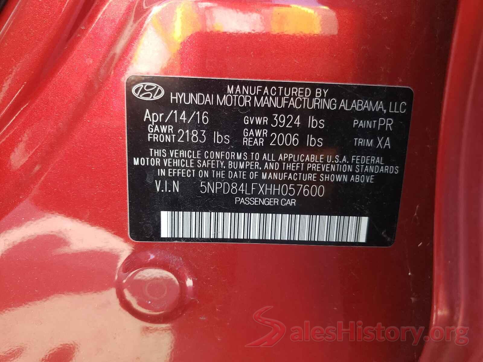 5NPD84LFXHH057600 2017 HYUNDAI ELANTRA