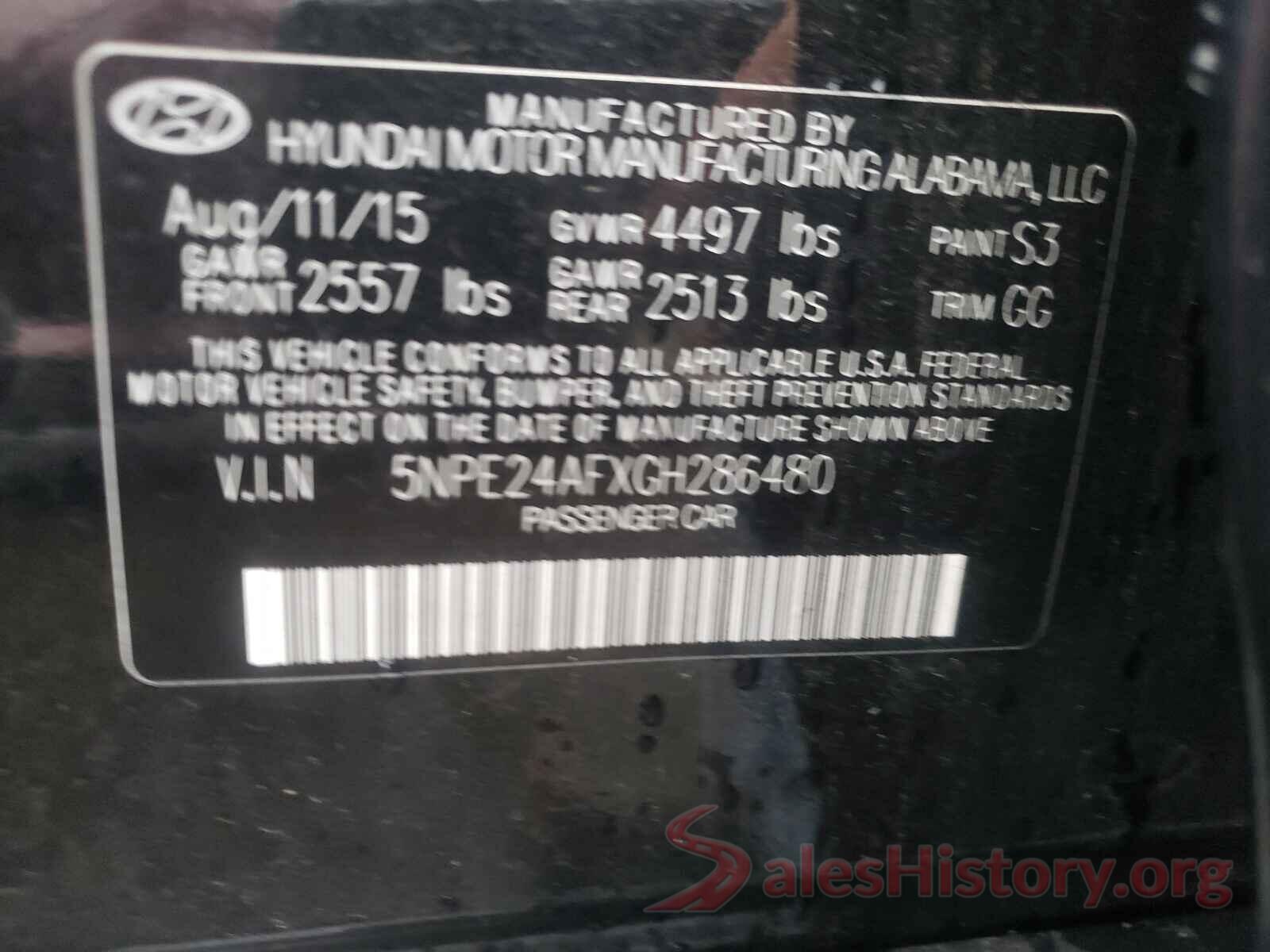 5NPE24AFXGH286480 2016 HYUNDAI SONATA