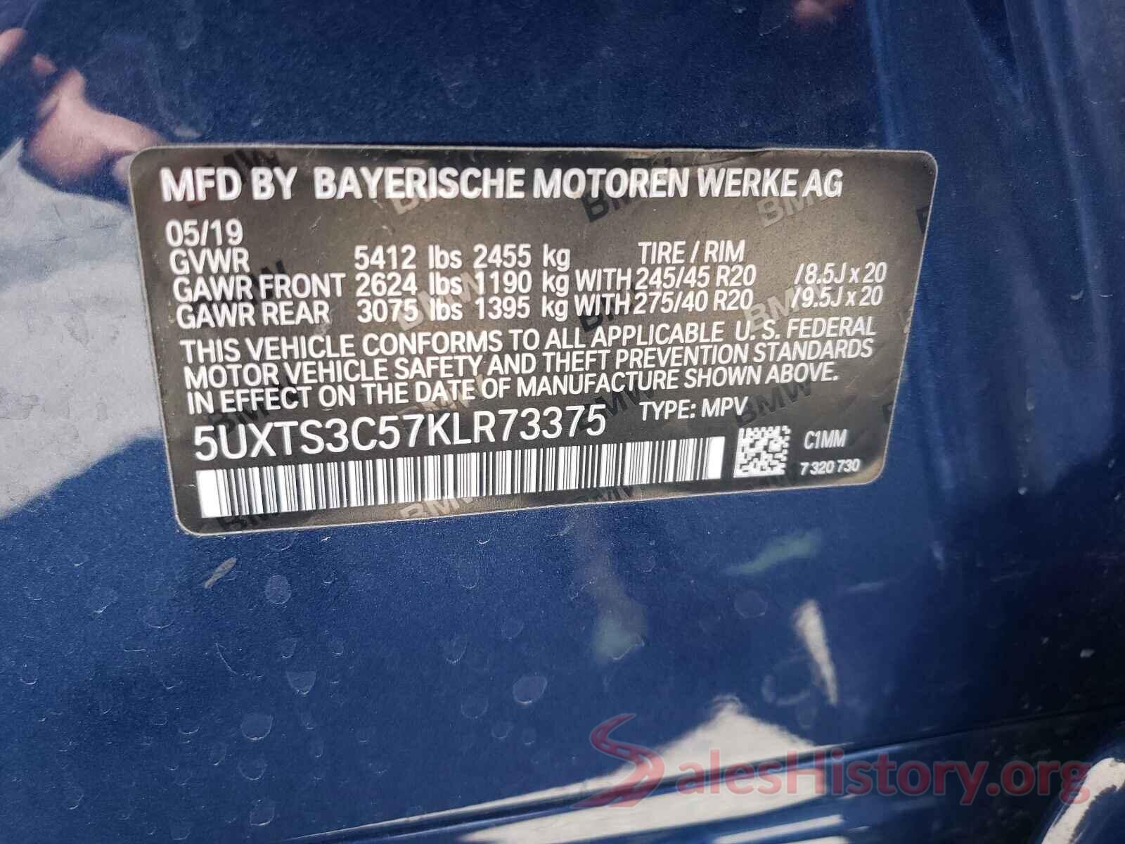 5UXTS3C57KLR73375 2019 BMW X3