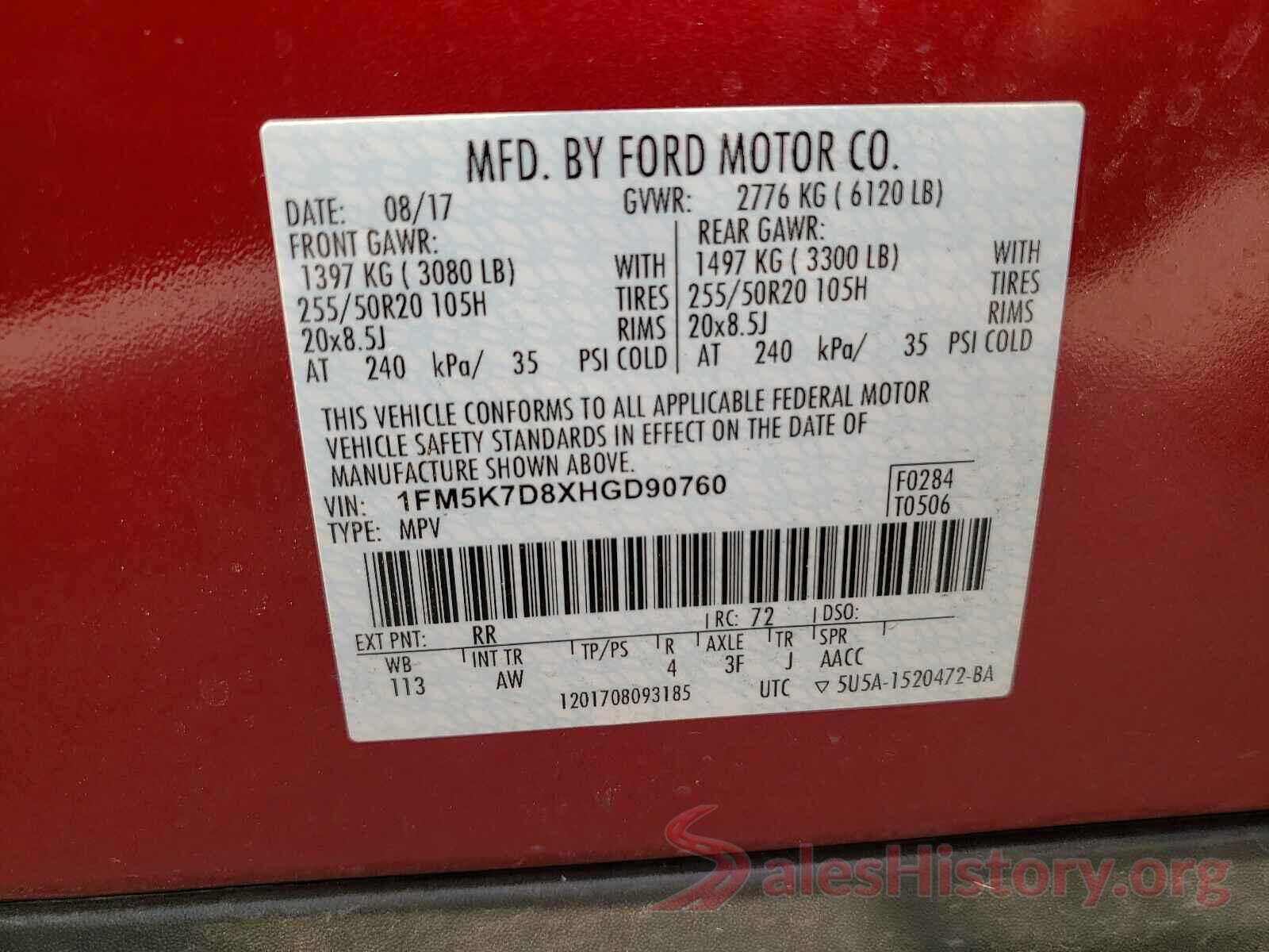 1FM5K7D8XHGD90760 2017 FORD EXPLORER