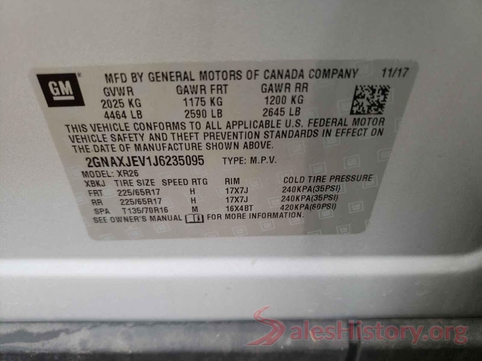 2GNAXJEV1J6235095 2018 CHEVROLET EQUINOX