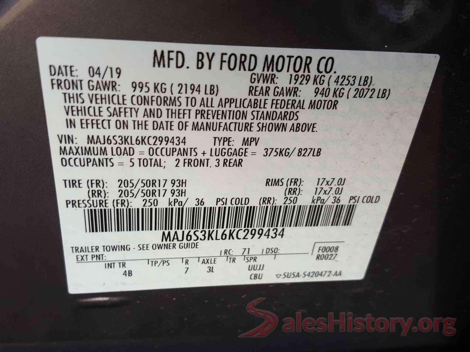 MAJ6S3KL6KC299434 2019 FORD ALL OTHER