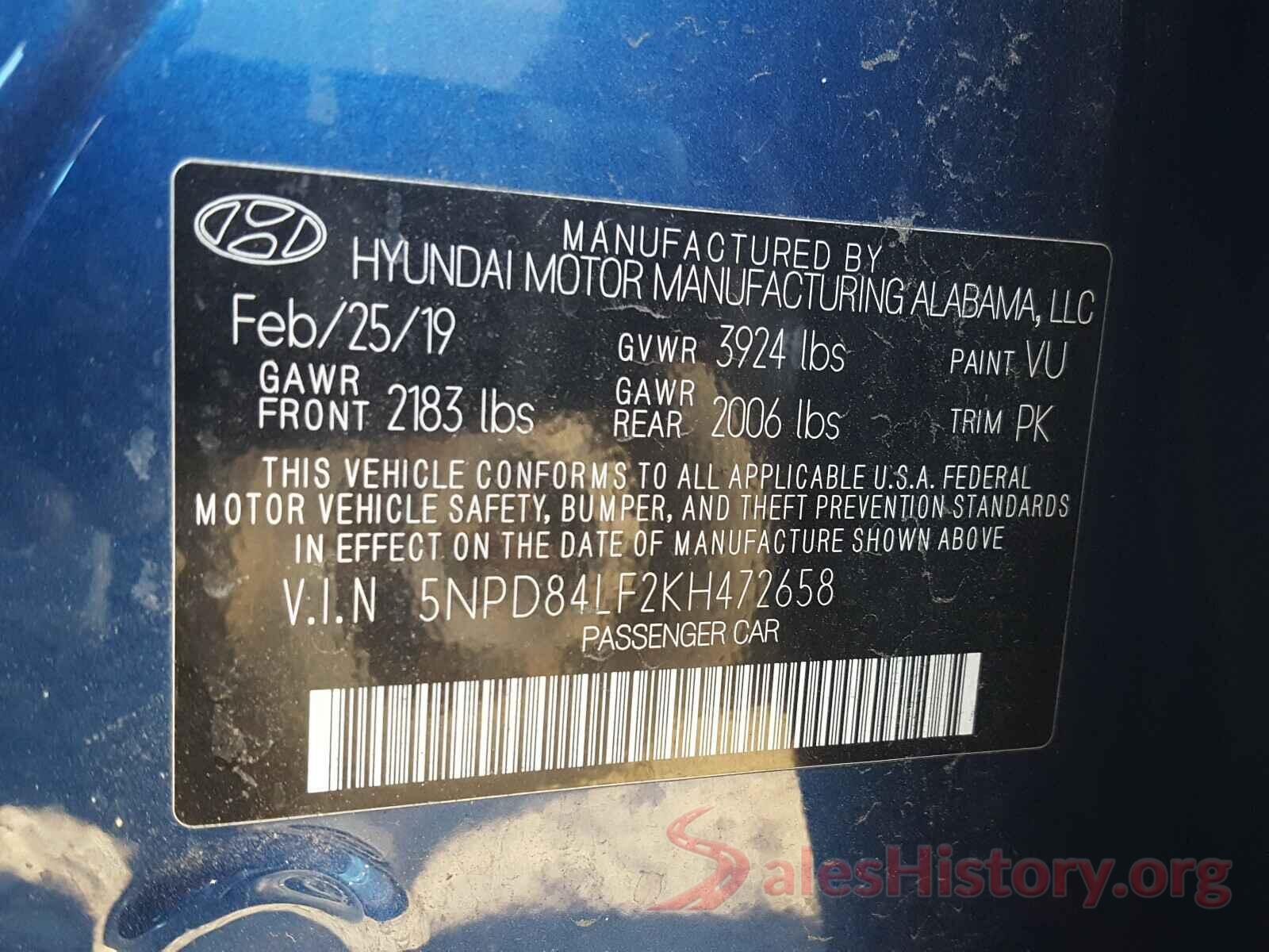 5NPD84LF2KH472658 2019 HYUNDAI ELANTRA