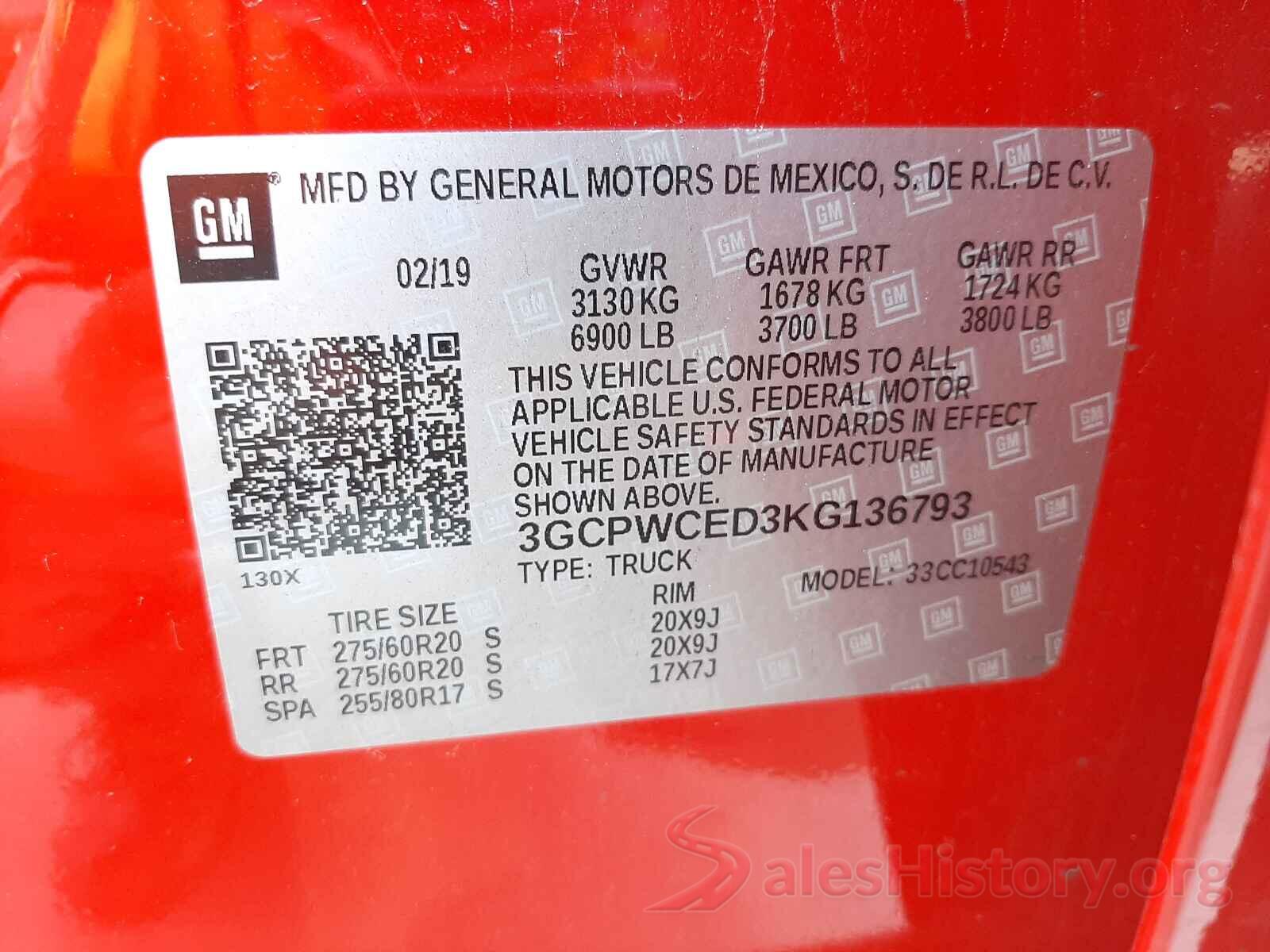 3GCPWCED3KG136793 2019 CHEVROLET SILVERADO